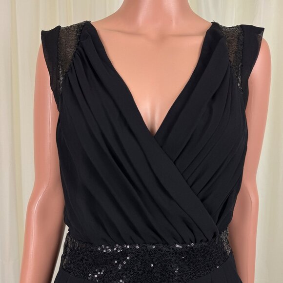Women's TCEC Sequins Accent Ruched Shirred Chiffon Romper Size Medium Black - Picture 9 of 12